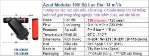 Thông số lỹ thuật lọc đĩa Azud D49 Thông số lỹ thuật lọc đĩa Azud D49
